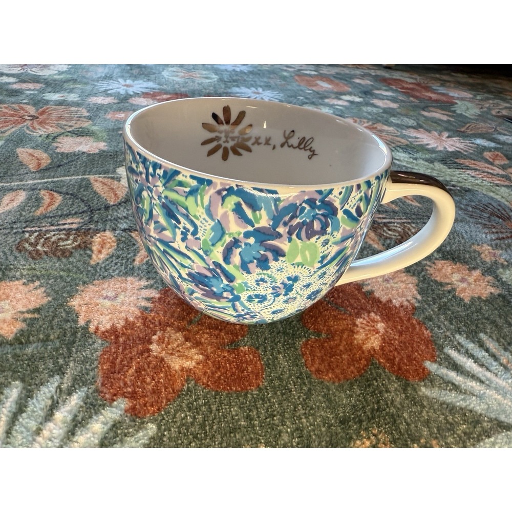 Lilly Pulitzer High Manetenance Coffee Mug 12 Oz Floral Blue‎